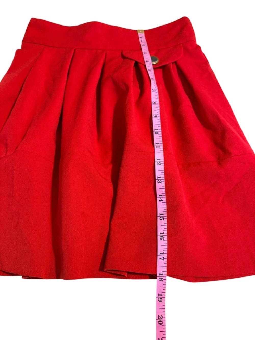 Miss Selfridge Red Pleated Mini Skirt High Waisted Size 8 Gold Button Detail - Picture 7 of 7